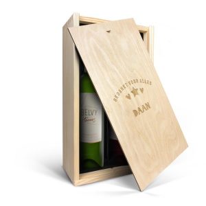 Hét perfecte Cadeau -  Wijnpakket in gegraveerde kist – Belvy – Wit en rood