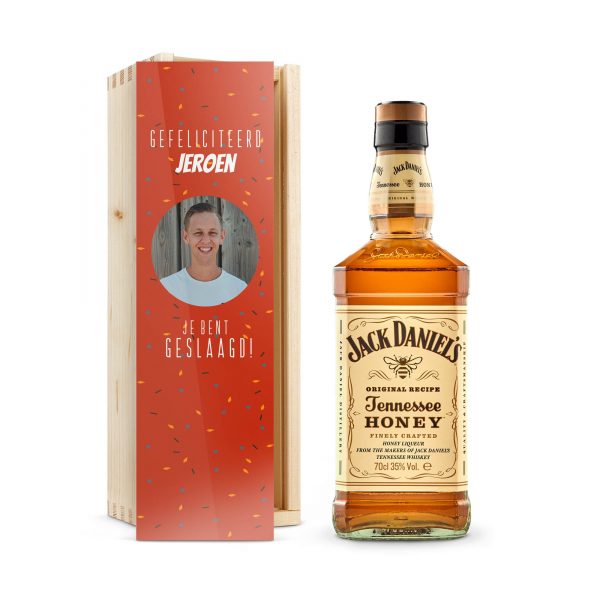 Hét perfecte Cadeau -  Whiskey in bedrukte kist – Jack Daniels Honey Bourbon