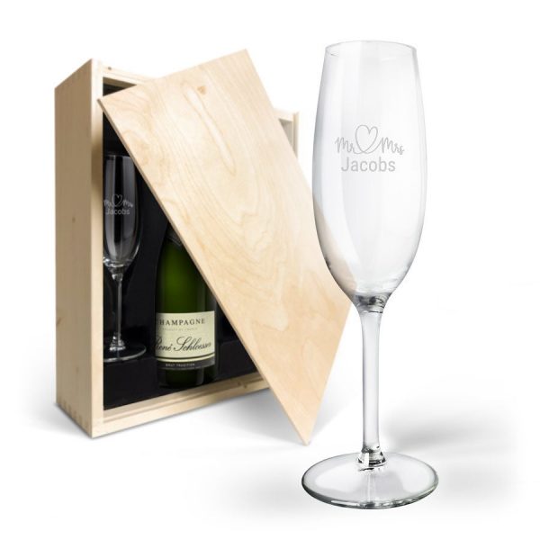 Hét perfecte Cadeau -  Champagnepakket met gegraveerde glazen – René Schloesser (750ml)