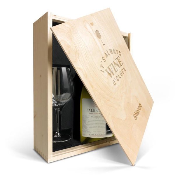 Hét perfecte Cadeau -  Wijnpakket met glas – Salentein Chardonnay (Gegraveerde deksel)