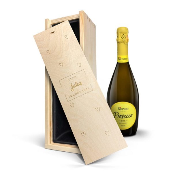 Hét perfecte Cadeau -  Wijn in gegraveerde kist – Riondo Prosecco Spumante