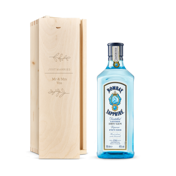 Hét perfecte Cadeau -  Gin in gegraveerde kist – Bombay Sapphire